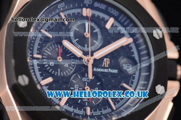 Audemars Piguet Royal Oak Offshore Chrono Miyota OS Quartz Rose Gold Case with Black Dial Black Rubber Strap and Black Subdials (EF) - Click Image to Close